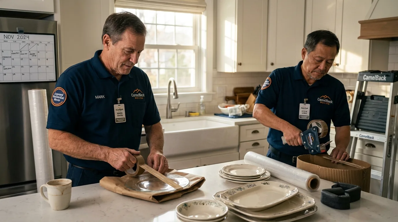Professional crew packing kitchen dishware in Big Bear City, CA
